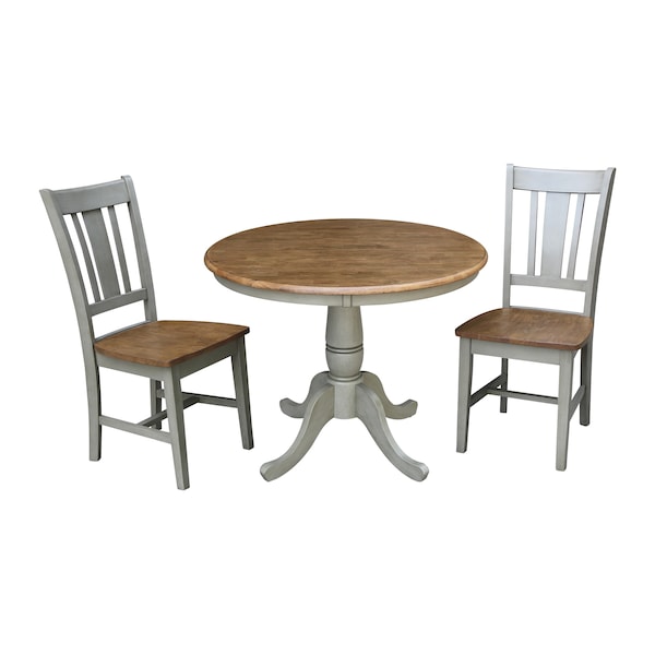 International Concepts Round 36 in Rd Top Pedestal Table, 2 San Remo Chairs, Hickory/Stone, 36 in W, 36 in L, 29.1 in H K41-36RT-C10-2 - main